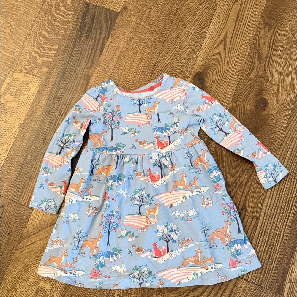 Mini Boden Blue Kids Dress with Animal Print - size 4-5Y